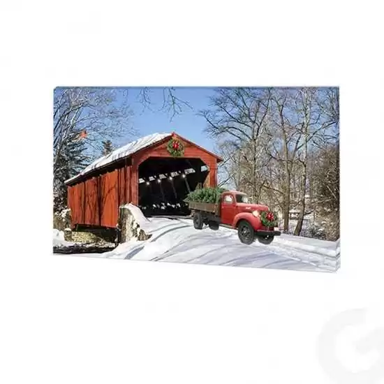 Quadro natalizio luminoso ponte con pickup rosso - Il patio store