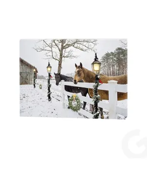 Quadro natalizio luminoso paesaggio innevato con due cavalli- Il patio store