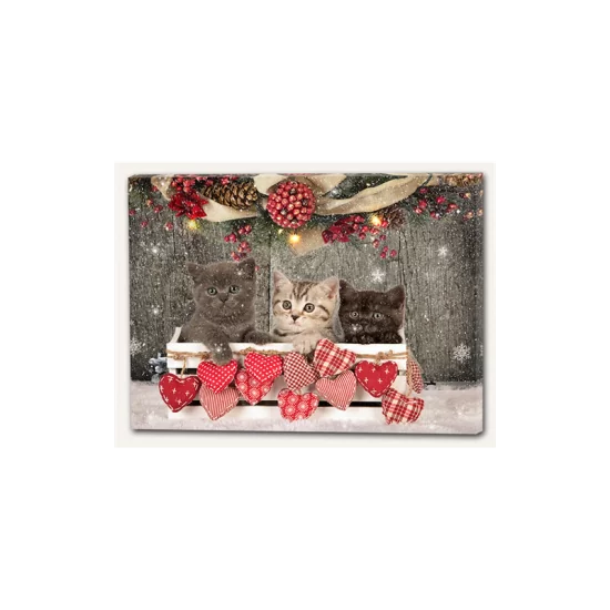 Quadro natalizio luminoso tre gattini in un cesto - Il patio store