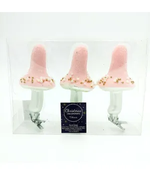 Box 3 funghetti in vetro colore rosa - ksd 120240 - Il patio store