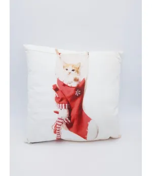Cuscino natalizio con gattino in calza 40x40cm - 613328 - Il patio store