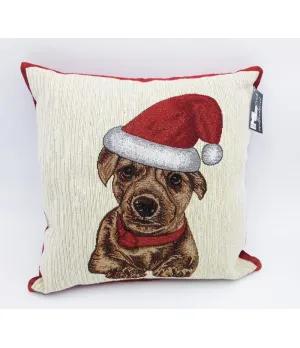 Cuscino natalizio ricamato cucciolo con cappello Babbo Natale 45x45cm - 462/545/14 - Il patio store