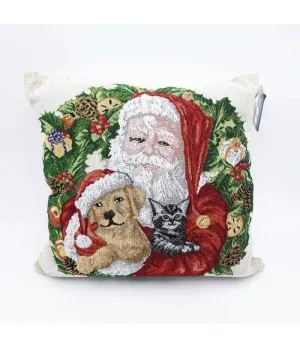 Cuscino natalizio ricamato Babbo Natale con cucciolo 45x45cm - 462/545/12 - Il patio store