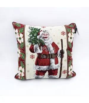 Cuscino natalizio ricamato con Babbo Natale, albero e fiori 45x45cm - 462/545/02 - Il patio store