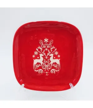 Piatto piano quadrato in ceramica colore rosso e bianco - NNX148292-1 - il patio store