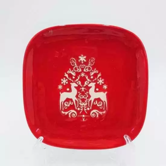 Piatto piano quadrato in ceramica colore rosso e bianco - NNX148292-1 - il patio store