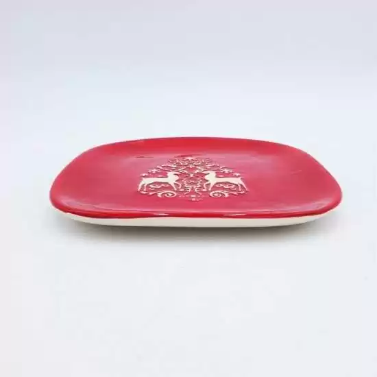 Piatto piano quadrato in ceramica colore rosso e bianco - NNX148292-1 - il patio store