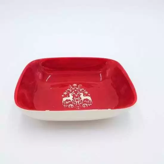 Piatto fondo rettangolare in ceramica colore rosso e bianco - NNX148305 - il patio store