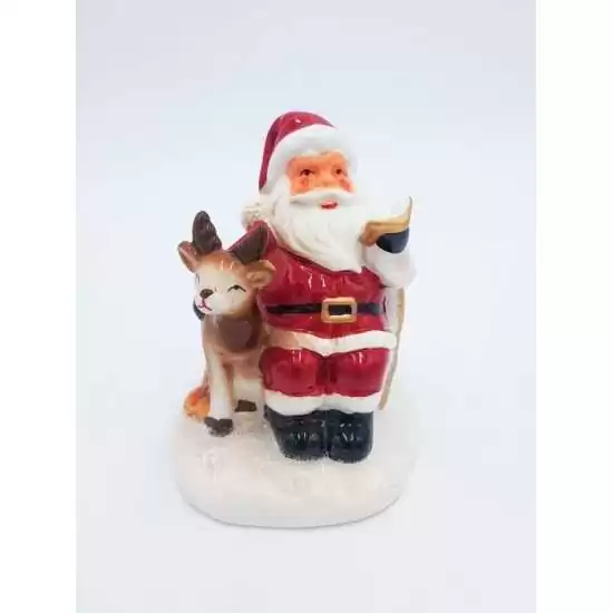 Babbo Natale in ceramica con libro e renna - ksd 630455 - il patio store