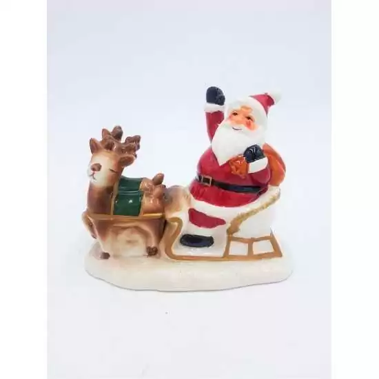 Babbo Natale in ceramica con slitta e renna - ksd 630454 - il patio store