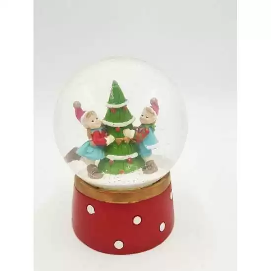Sfera neve vetro con elfi ed albero di Natale Ø10 cm - ksd 530256a - Il patio store