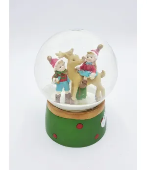 Sfera neve vetro con renna ed elfi Ø10 cm - ksd 530256b - Il patio store
