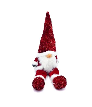 Gnomo colore rosso, seduto, cappello con paillettes - 91487 - Il patio store