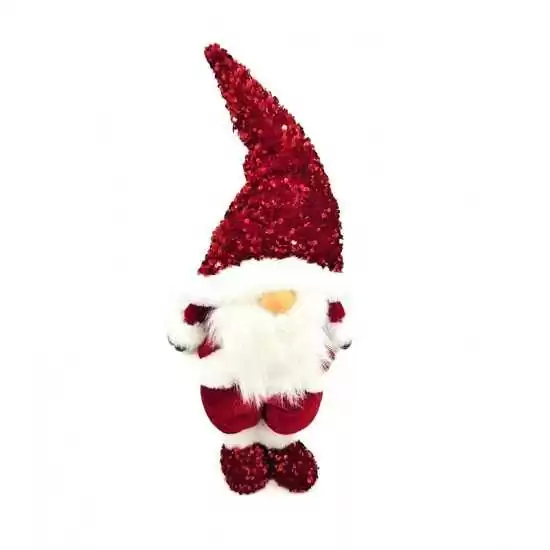 Gnomo in piedi con cappello paillettes colore rosso H55cm - 91484 - Il patio store