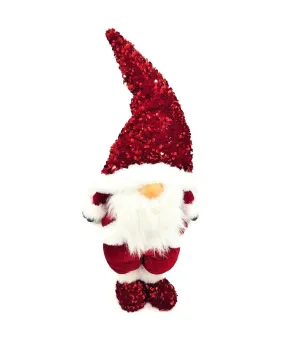 Gnomo in piedi con cappello paillettes colore rosso H77cm - 91490 - Il patio store