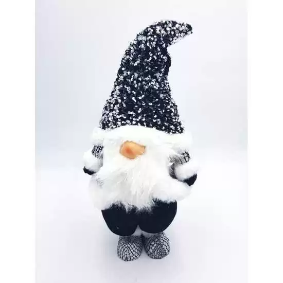 Gnomo in piedi con cappello paillettes colore nero H55cm - 91484b - Il patio store