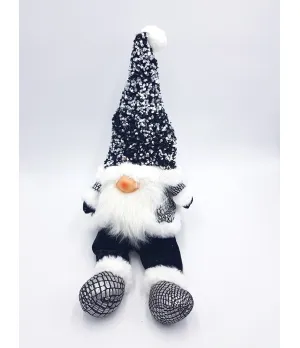 Gnomo colore nero, seduto, cappello con paillettes - 91487b - Il patio store