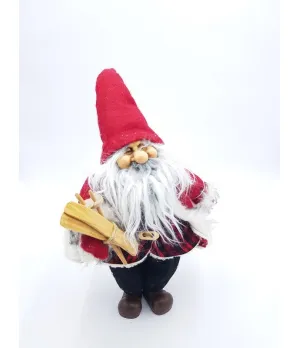 Babbo Natale con sci, casacca a quadri rossi, H40 cm - 63873 - Il patio store