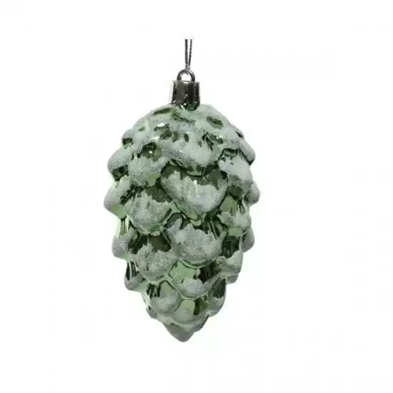 Pallina di Natale a forma di pigna innevata colore verde salvia con glitter - ksd 027808 - Il patio store