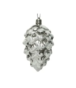 Pallina di Natale a forma di pigna innevata colore argento con glitter - ksd 028214 - Il patio store