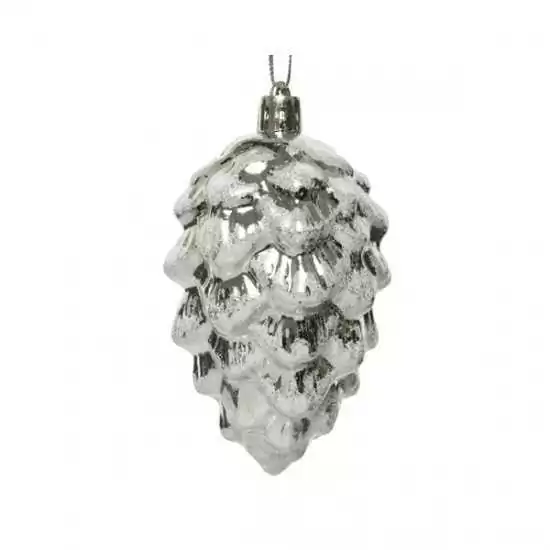 Pallina di Natale a forma di pigna innevata colore argento con glitter - ksd 028214 - Il patio store