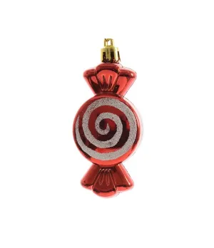 Coppia di palline di Natale a forma di caramella colore rosso con decoro glitter - ksd 028215 - Il patio store
