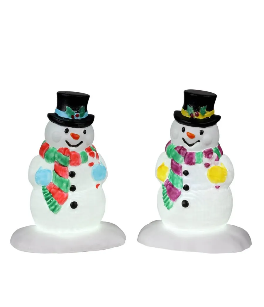 Set di 2 pupazzi di neve con cappello agrifoglio - Holly Hat Snowman Set Of 2 - Lemax 24965 - Il patio store