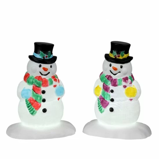 Set di 2 pupazzi di neve con cappello agrifoglio - Holly Hat Snowman Set Of 2 - Lemax 24965 - Il patio store