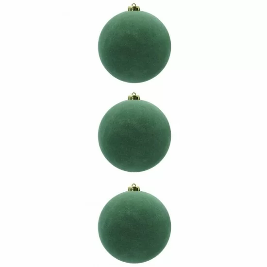 Box 3 palle di Natale in plastica e velluto colore verde Ø15cm - Il patio store