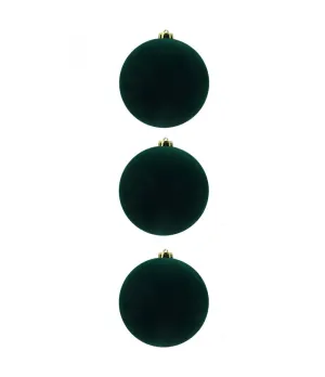 Box 3 palle di Natale in plastica e velluto colore verde bottiglia Ø15cm - Il patio store