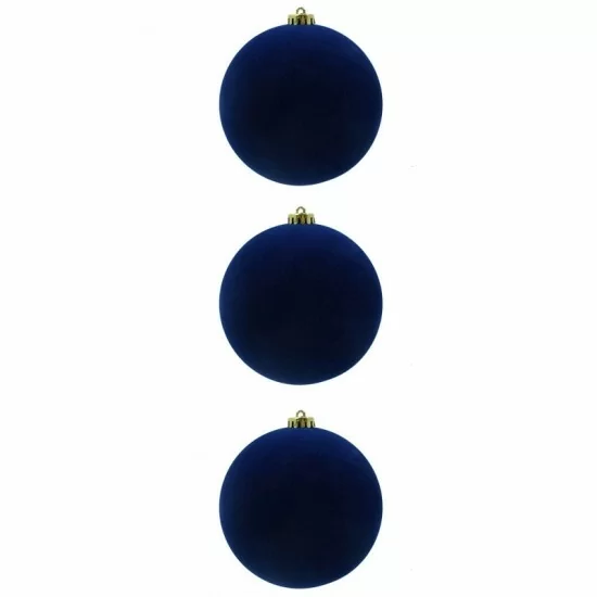 Box 3 palle di Natale in plastica e velluto colore blu Ø15cm - Il patio store
