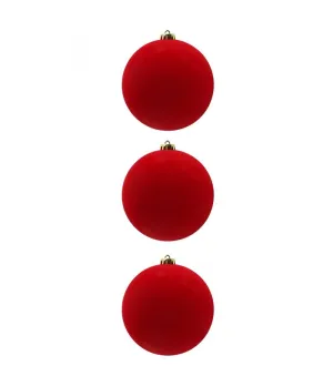 Box 3 palle di Natale in plastica e velluto colore rosso Ø15cm - Il patio store