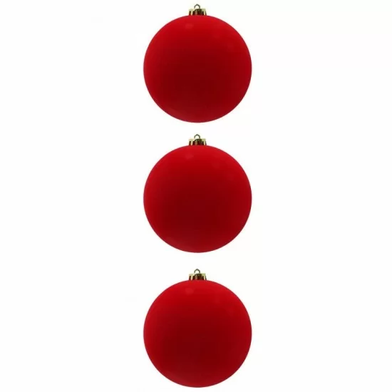 Box 3 palle di Natale in plastica e velluto colore rosso Ø15cm - Il patio store