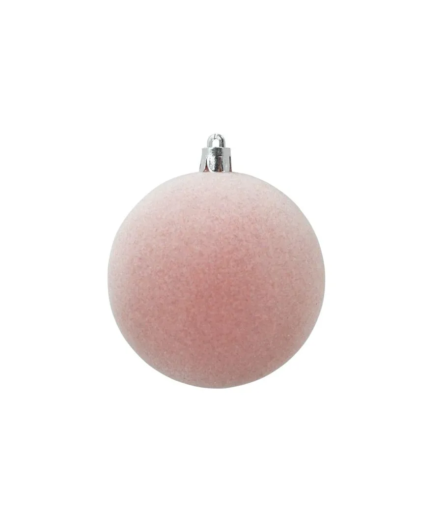 Box 4 palle di Natale in plastica e velluto colore rosa Ø10cm - Il patio store
