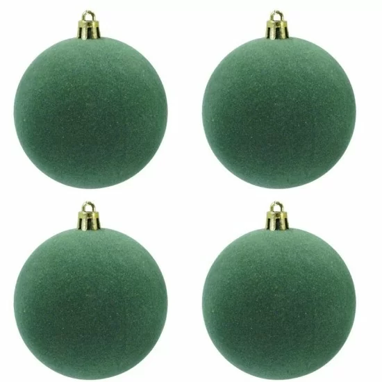 Box 4 palle di Natale in plastica e velluto colore verde Ø10cm - Il patio store