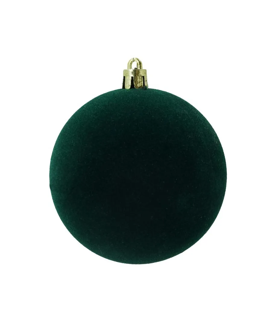 Box 4 palle di Natale in plastica e velluto colore verde bottiglia Ø10cm - Il patio store