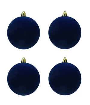 Box 4 palle di Natale in plastica e velluto colore blu Ø10cm - Il patio store