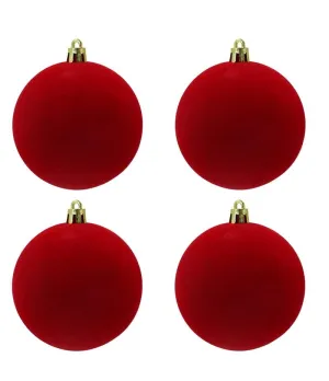 Box 4 palle di Natale in plastica e velluto colore rosso Ø10cm - Il patio store