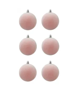 Box 6 palle di Natale in plastica e velluto colore rosa Ø8cm - Il patio store
