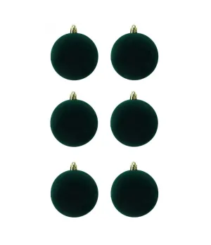 Box 6 palle di Natale in plastica e velluto colore verde bottiglia Ø8cm - Il patio store