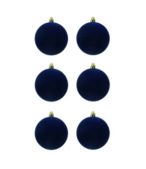Box 6 palle di Natale in plastica e velluto colore blu Ø8cm - Il patio store