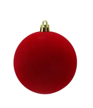 Box 6 palle di Natale in plastica e velluto colore rosso Ø8cm - Il patio store