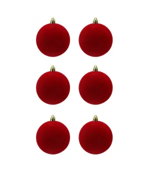 Box 6 palle di Natale in plastica e velluto colore rosso Ø8cm - Il patio store