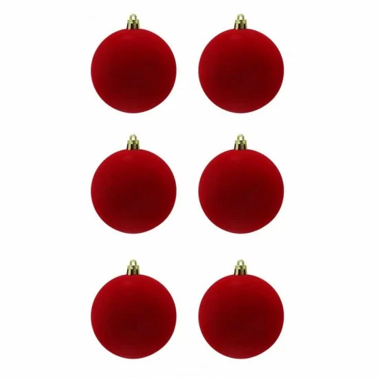 Box 6 palle di Natale in plastica e velluto colore rosso Ø8cm - Il patio store