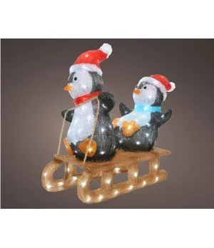 Pinguini su slittino luminosi 110 LED luce bianca - Il Patio store