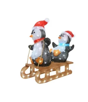 Pinguini su slittino luminosi 110 LED luce bianca - Il Patio store