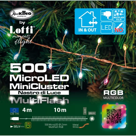 Catena MiniCluster ø6cm M-MH Multiflash RGB 500 MicroLED 4+10m cavo Rame - lot 68339 - Il patio store