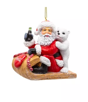 Coca-Cola® Santa & Cub On Sled Ornament - cc2232 - Il patio store