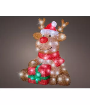Renna luminosa seduta con pacco regalo 80 LED luce bianca - ksd 491326 - Il Patio store
