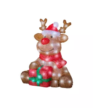 Renna luminosa seduta con pacco regalo 80 LED luce bianca - ksd 491326 - Il Patio store